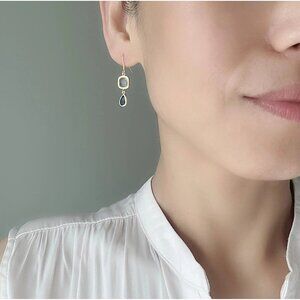 Clear & Blue Earrings With Gold Plated Over Siver Ear Wires